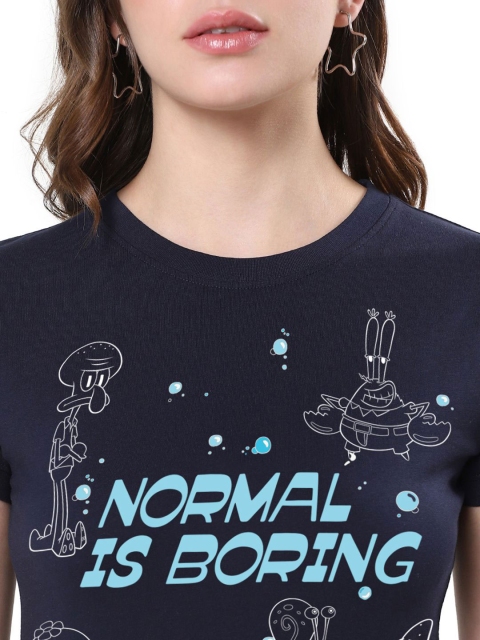 Bewakoof Plus Women Typography Printed Round Neck Cotton Spongebob T-shirt - Image 2