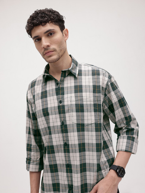 The Roadster Life Co. Men Checked Pure Cotton Casual Relaxed Fit Shirt