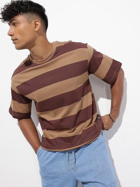 The Roadster Life Co. Pure Cotton Striped Relaxed Fit T-shirt