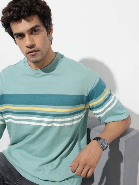 The Roadster Life Co. Pure Cotton Striped Relaxed Fit T-shirt
