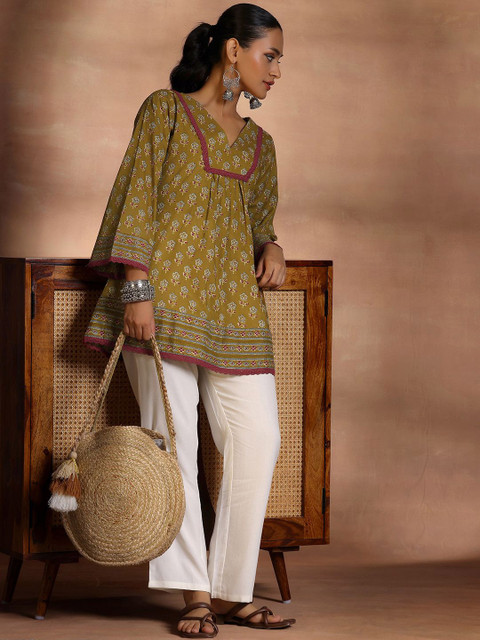 Libas Women Floral Printed V-Neck Pure Cotton Kurti - Image 6