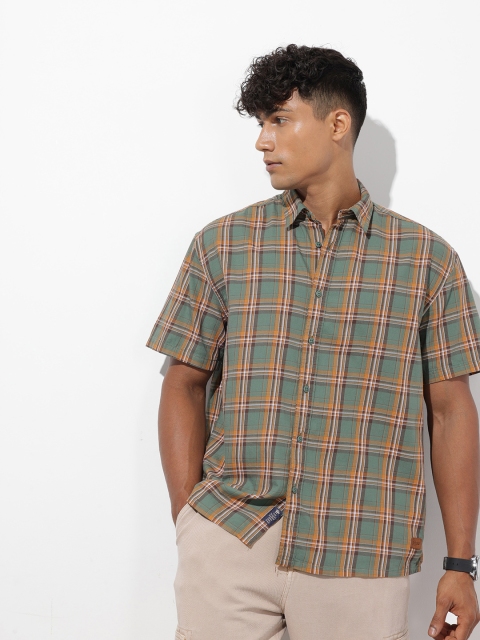 The Roadster Life Co. Pure Cotton Checked Drop-Shoulder Sleeves Relaxed Fit Casual Shirt - Image 3
