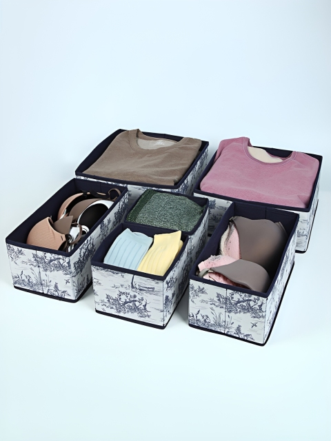 HOUSE OF QUIRK White 8 Pieces Floral Non-Woven Foldable Cloth Storage Box Organisers - Image 5