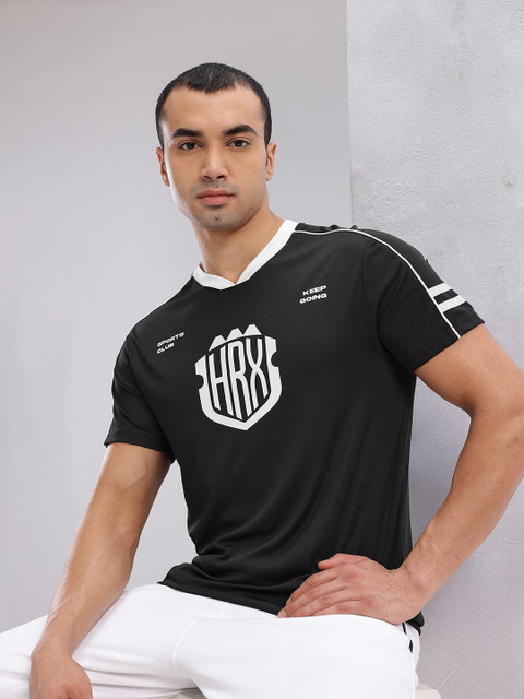 HRX by Hrithik Roshan Brand Logo Print V-Neck Lifestyle T-shirt