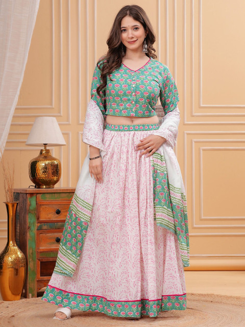 PARTHVI Printed Block Print Ready to Wear Lehenga & Blouse With Dupatta - Image 5