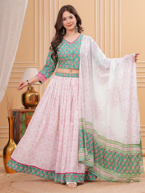 PARTHVI Printed Block Print Ready to Wear Lehenga & Blouse With Dupatta
