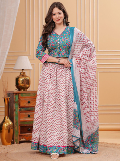 PARTHVI Printed Block Print Ready to Wear Lehenga & Blouse With Dupatta - Image 6
