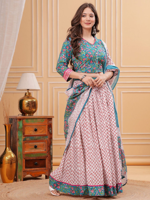 PARTHVI Printed Block Print Ready to Wear Lehenga & Blouse With Dupatta - Image 3