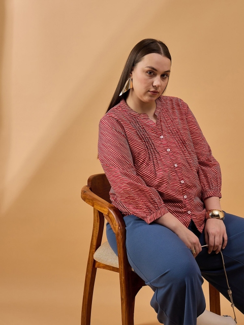 all about you Women Floral Printed Mandarin Collar Cotton Top