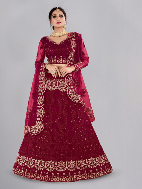 Warthy Ent Embroidered Thread Work Semi-Stitched Lehenga & Unstitched Blouse With Dupatta