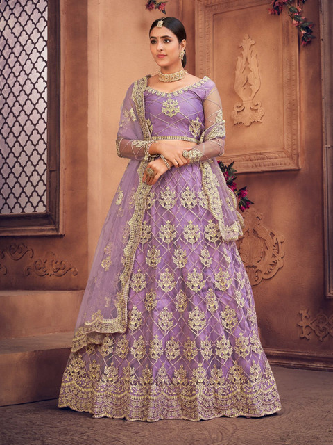Warthy Ent Embroidered Thread Work Semi-Stitched Lehenga & Unstitched Blouse With Dupatta