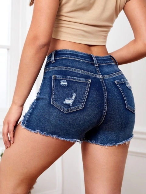 The Roadster Lifestyle Co Women Slim Fit Cotton Mid Rise Denim Shorts - Image 4