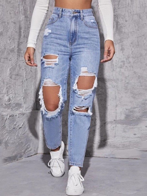 The Roadster Lifestyle Co Women Highly Distressed Cotton Slim-Fit Jeans