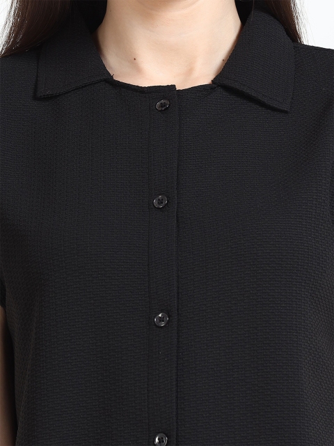 ECOLINE Clothing Women Modern Spread Collar Solid Boxy Casual Shirt - Image 2