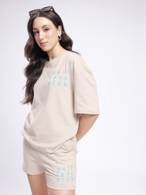 glitchez Typography Printed Oversized T-shirt & Shorts