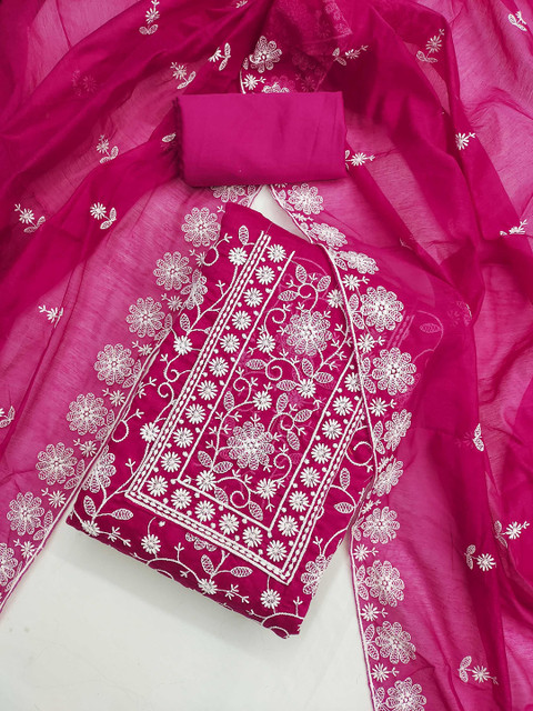 KALINI Floral Embroidered Zari Chanderi Silk Unstitched Dress Material