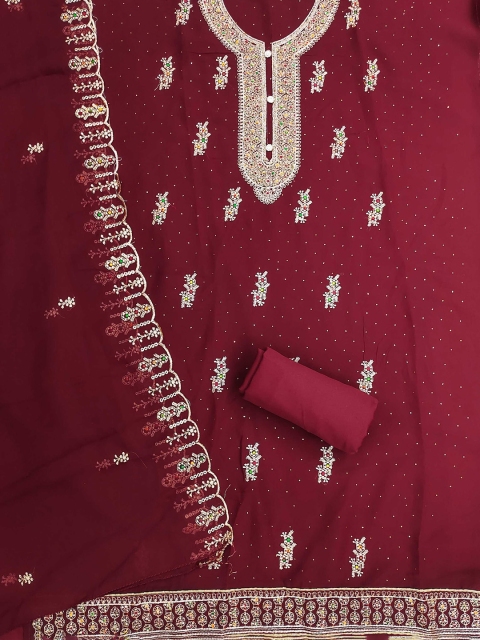 KALINI Ethnic Motifs Beads and Stones Georgette Unstitched Dress Material - Image 3