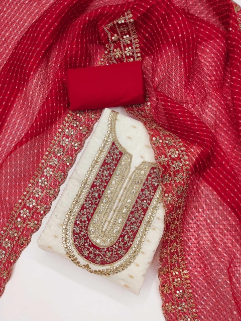 KALINI Ethnic Motifs Embroidered Sequinned Chanderi Butti Silk Unstitched Dress Material - Image 2