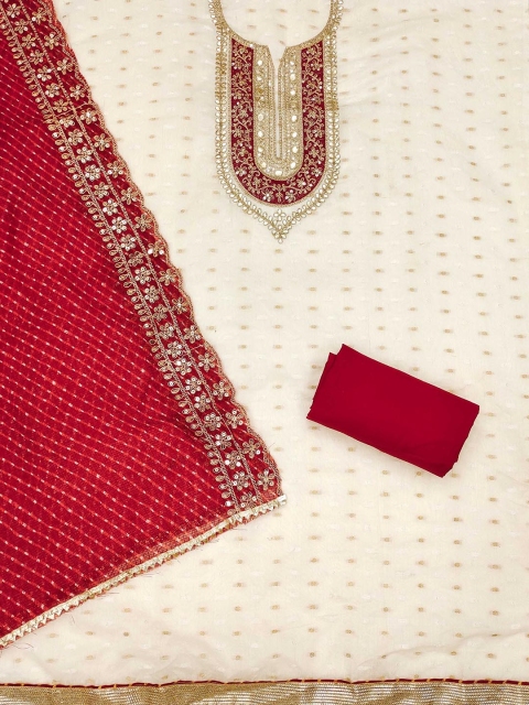KALINI Ethnic Motifs Embroidered Sequinned Chanderi Butti Silk Unstitched Dress Material - Image 3