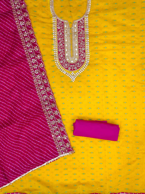 KALINI Ethnic Motifs Embroidered Sequinned Chanderi Butti Silk Unstitched Dress Material - Image 3