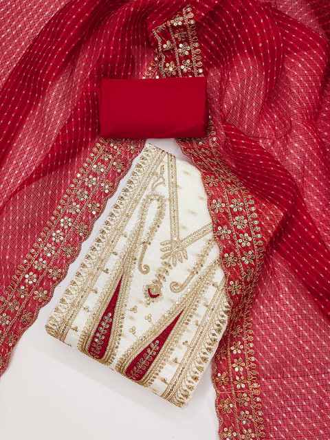 KALINI Paisley Embroidered Sequinned Chanderi Butti Silk Unstitched Dress Material