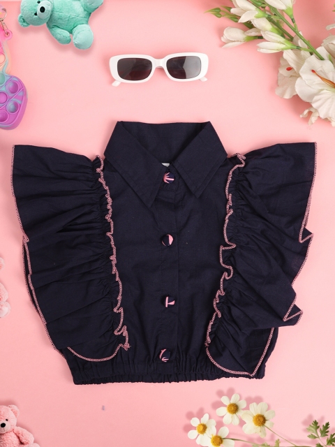 Cutiekins Girls Ruffles Pure Cotton Shirt Style Crop Top