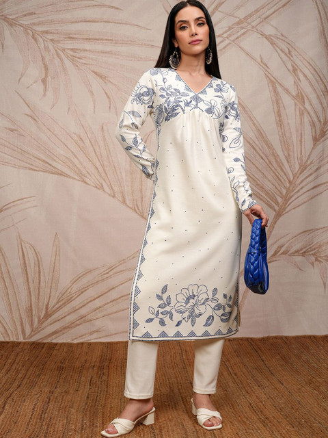 Vishudh Floral Printed Straight Kurta With Trouser
