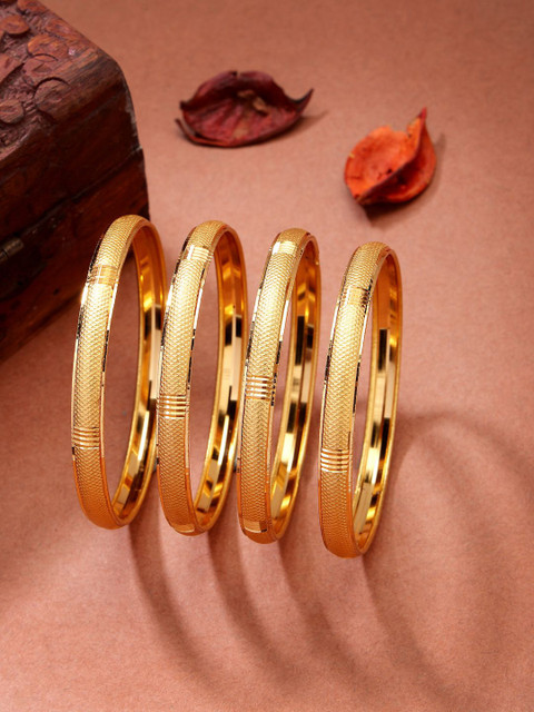 NVR Women Set of 4 Gold-Plated Traditional Bangles