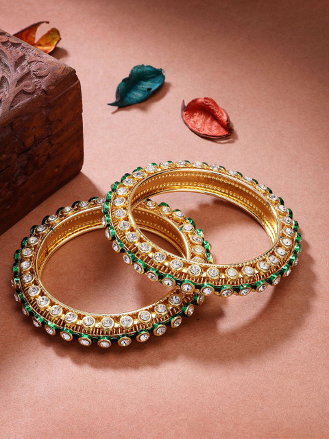 NVR Women Set of 2 Gold-Plated Kundan Studded Bangles