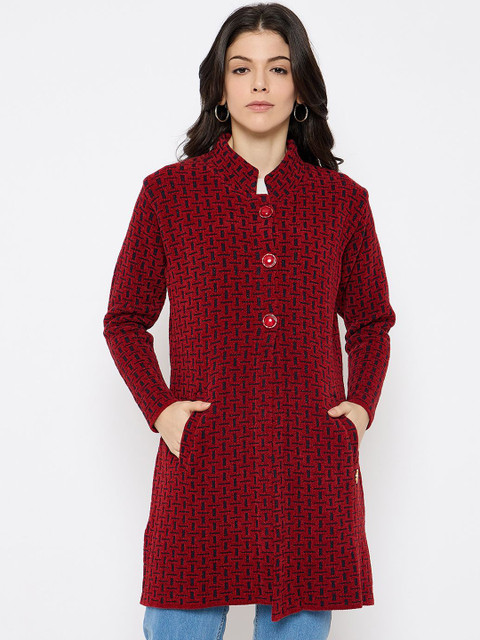 Duke Women Self Designed Single Breasted Woolen Overcoat