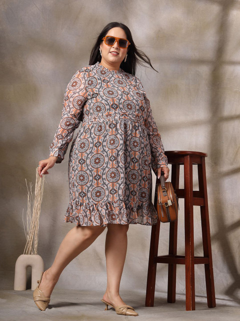 CURVE BY KASSUALLY Women Plus Size Ethnic Motifs Printed Fit & Flare Dress