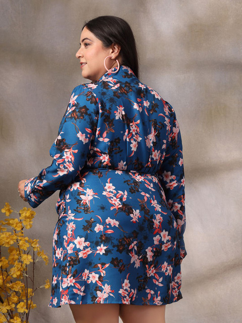 CURVE BY KASSUALLY Women Plus Size Floral Printed Wrap Mini Dress - Image 5