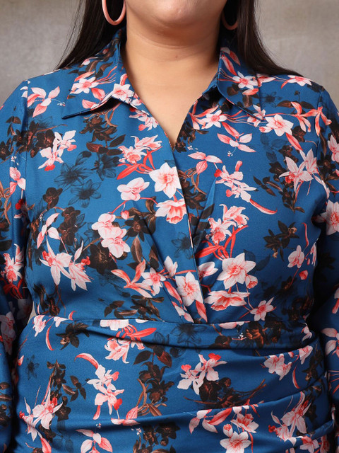 CURVE BY KASSUALLY Women Plus Size Floral Printed Wrap Mini Dress - Image 2