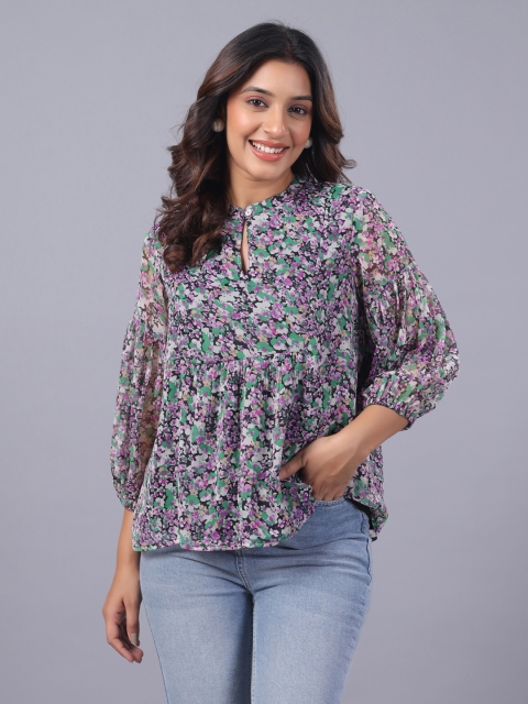 June 9 Clothing Women Floral Print puff Sleeve Chiffon Top - Image 6