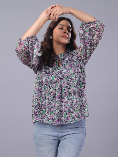 June 9 Clothing Women Floral Print puff Sleeve Chiffon Top - Image 7