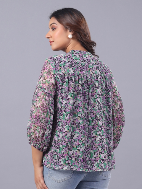 June 9 Clothing Women Floral Print puff Sleeve Chiffon Top - Image 4