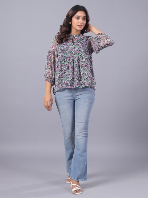 June 9 Clothing Women Floral Print puff Sleeve Chiffon Top - Image 5