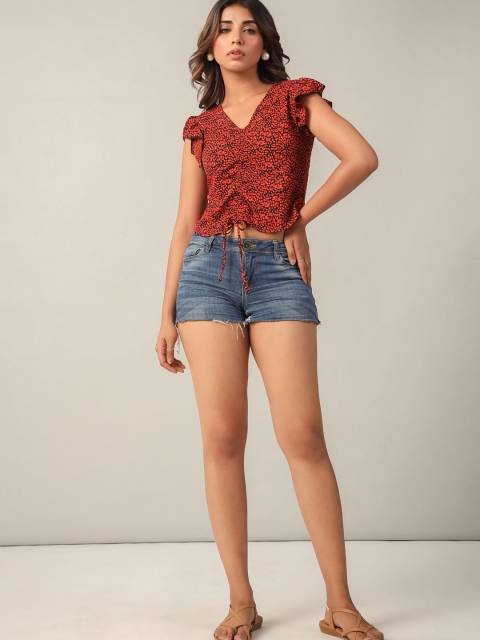 June 9 Clothing Women Printed V-Neck Flutter Sleeve Crop Top - Image 4