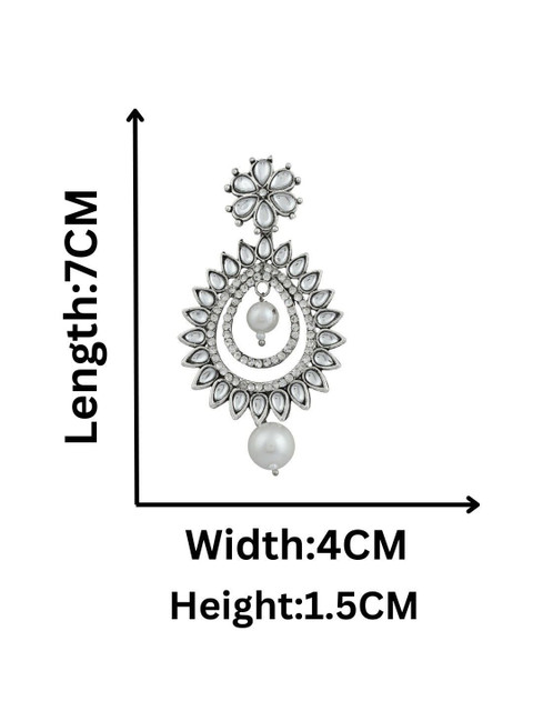 Anouk White And Silver-Plated Rhinestone Oxidized Studded Drop Shaped Earrings - Image 5