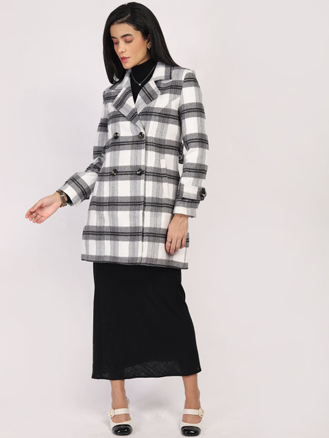 The Roadster Lifestyle Co Women Checked Regular Fit Long Sleeve Double Breasted Pea Coat - Image 6