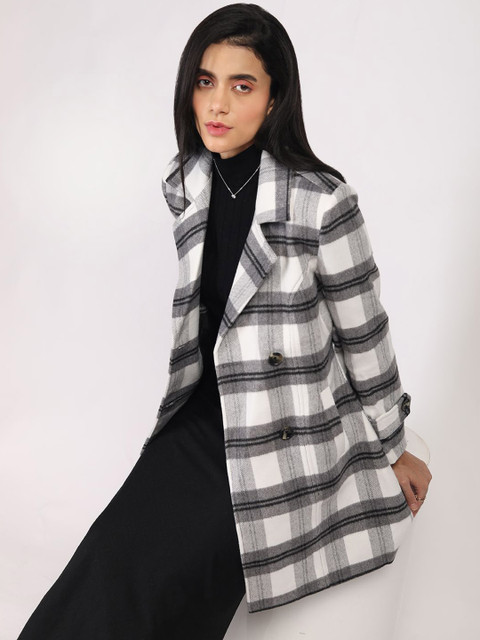 The Roadster Lifestyle Co Women Checked Regular Fit Long Sleeve Double Breasted Pea Coat - Image 7