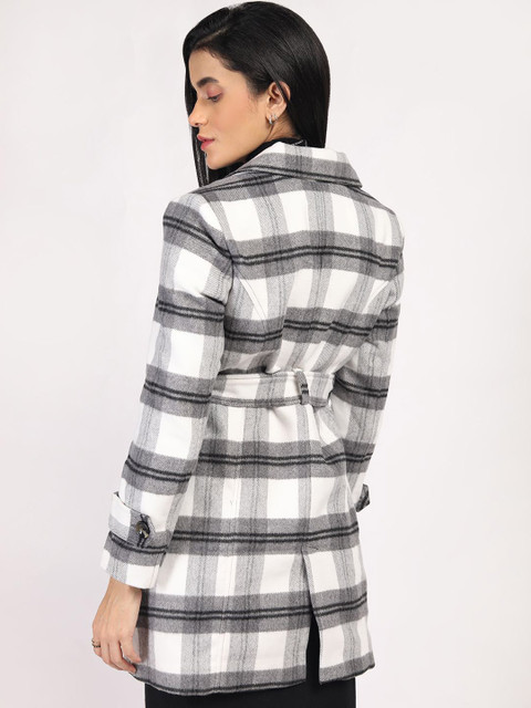 The Roadster Lifestyle Co Women Checked Regular Fit Long Sleeve Double Breasted Pea Coat - Image 5