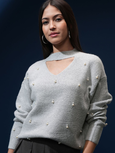 Tokyo Talkies Women Pullover with Embellished Detail