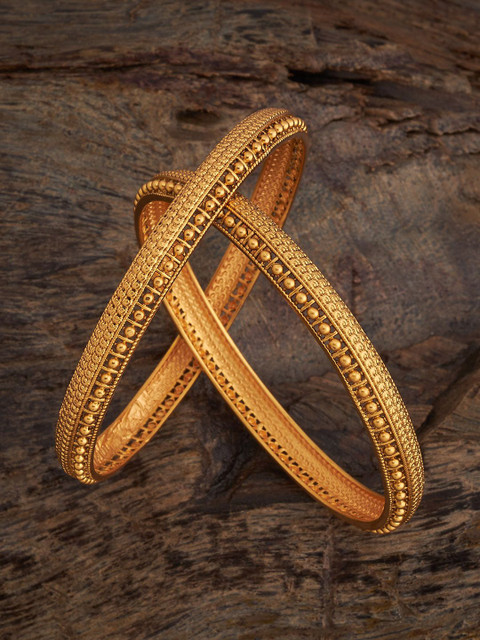Kushal's Fashion Jewellery Set Of 2 Gold-Plated Antique Bangles