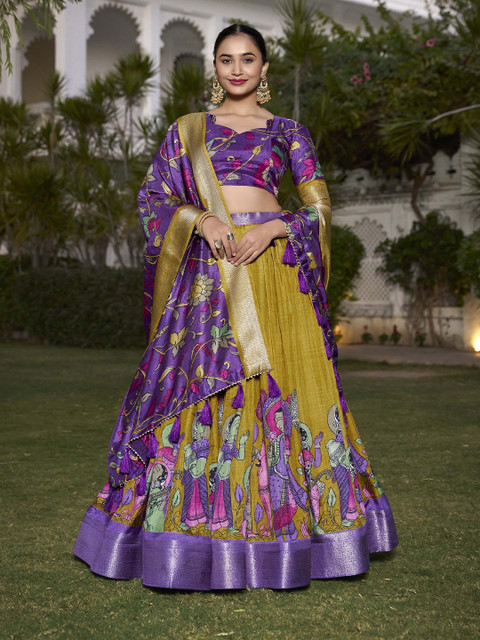 LOOKNBOOK ART Kalamkari Printed Ready to Wear Lehenga & Unstitched Blouse With Dupatta