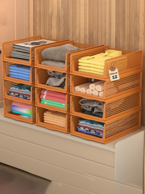 Kuber Industries Brown 12 Pieces Foldable Kids for Clothes Storage Drawer Organiser