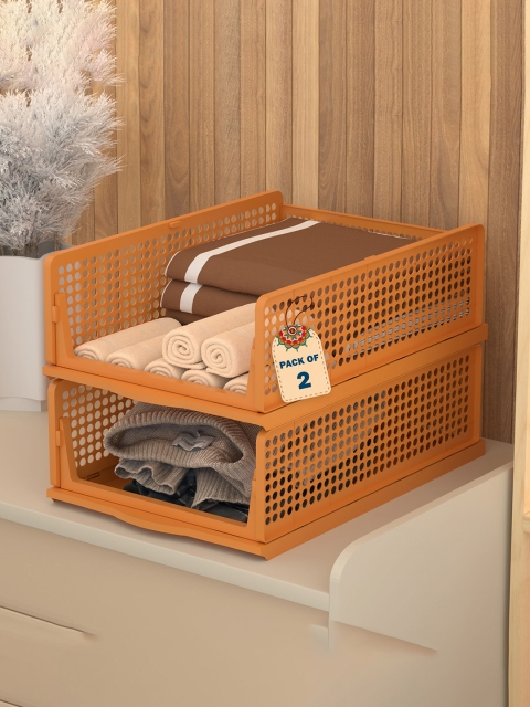 Kuber Industries Brown 2 Pieces Reusable Drawer Organisers Foldable Kids Clothes Storage