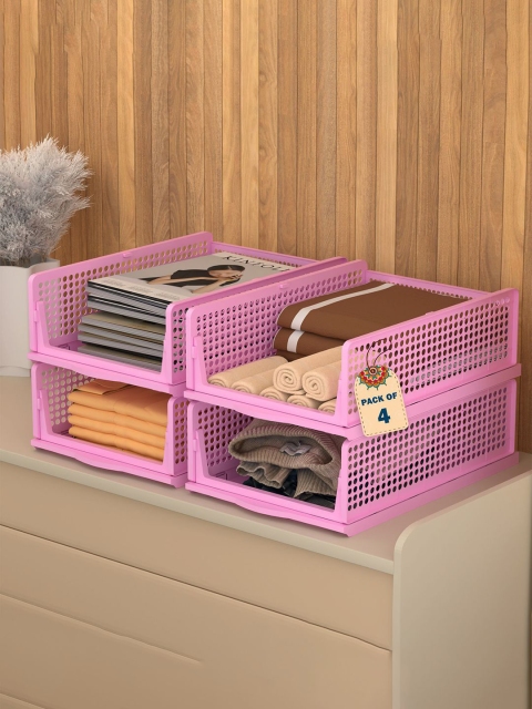 Kuber Industries Pink 4 Pieces Foldable Kids for Clothes Storage Drawer Organisers