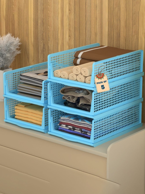 Kuber Industries Blue 5 Pieces Foldable Kids for Clothes Storage Drawer Organisers