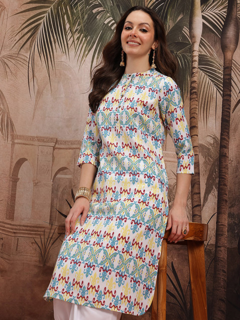 Sangria Ethnic Motifs Print Band Collar Kurta with Salwar